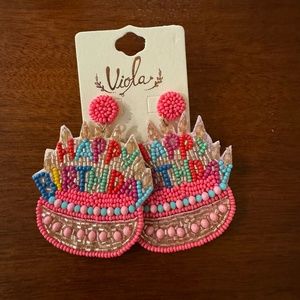 Happy Birthday Beaded Dangle Earrings